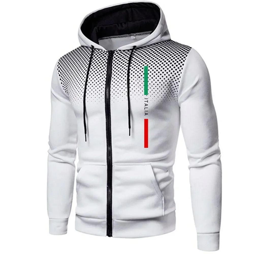 Casual Mens Jackets Printing Zipper Hooded Coat Outdoors Sports Jogging Mens Clothing Autumn Winter Street Round Dot Sweatshirts