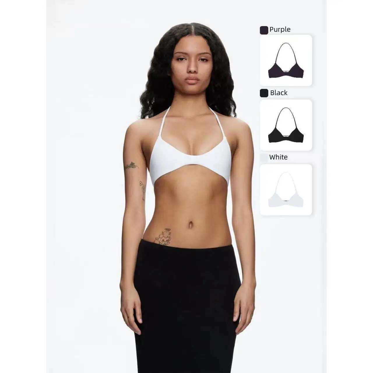 Tank White Women's Halter-Style Bra, Sexy Low-Cut Sports Bra, Close-Fitting Stretch Yoga Top