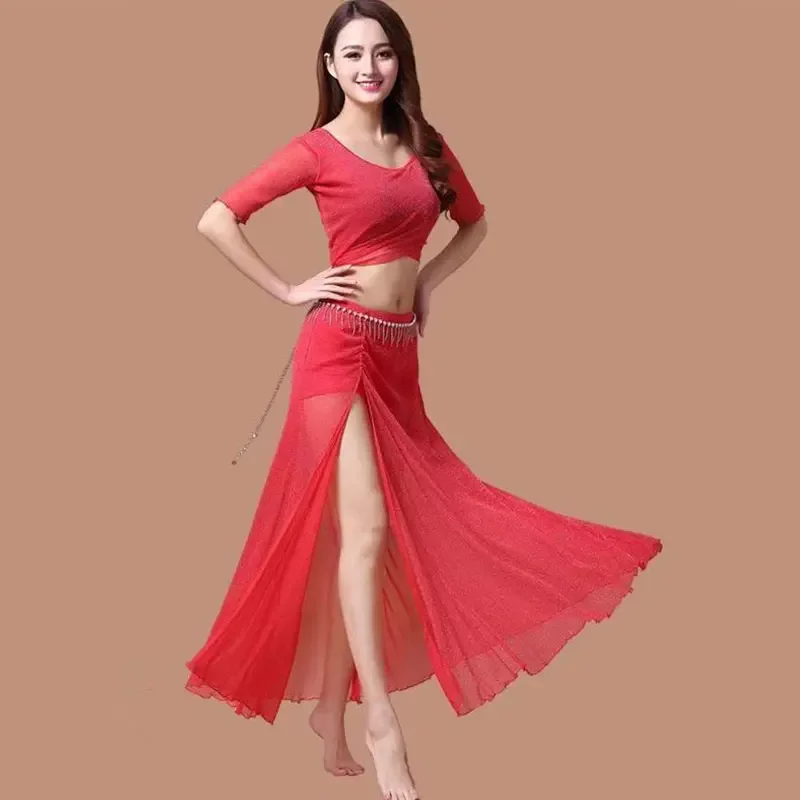 

Women Oriental Belly Dance Costume Top Long Skirt Set Adult Dancer Practice Clothes Outfit Dancing Lesson Class Suit Uniform
