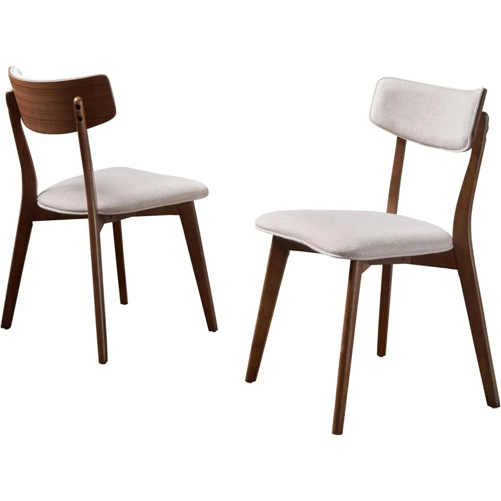 

Mid-Century Modern Dining Chairs with Rubberwood Frame, 2-Pcs Set, Light Beige / Natural Walnut