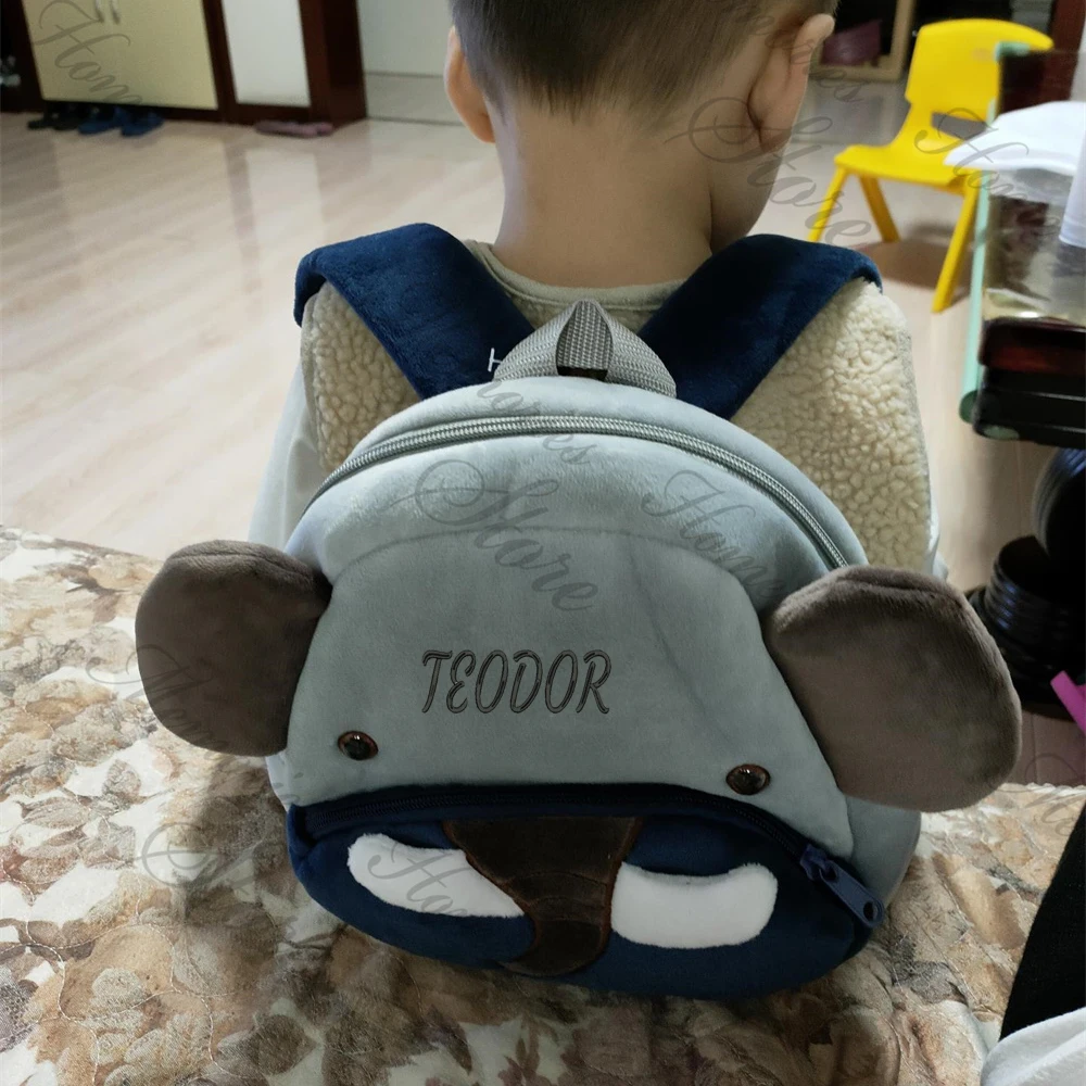 Personalized Children's Kindergarten Cute Plush Backpack Custom Embroidered Name Baby Boys Girls Cartoon Outdoor Snackbags