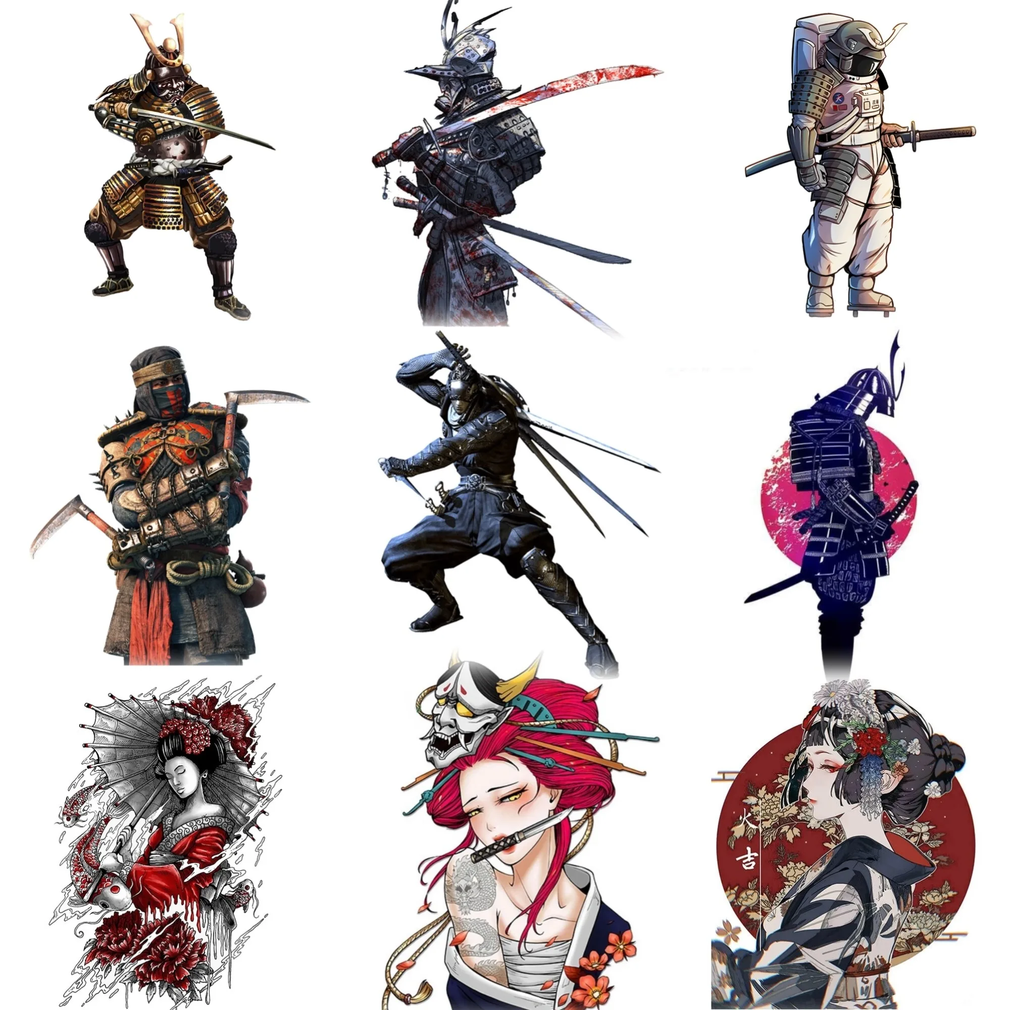 

Samurai Ninja Ghost Warrior Geisha Creative PVC Sticker for Decorate Car Truck Helmet Window Wall Fridge Table Decal Accessorie