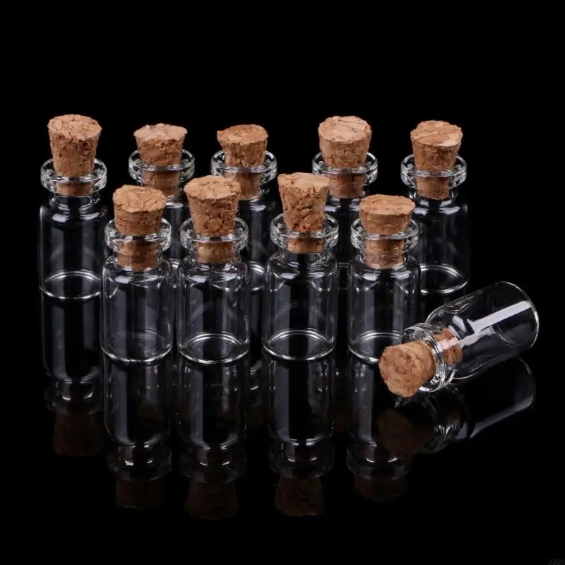 

D5QB 10pcs Mini Glass for Wish Bottle Vial with Cork Stopper Storage Pendant 0.5