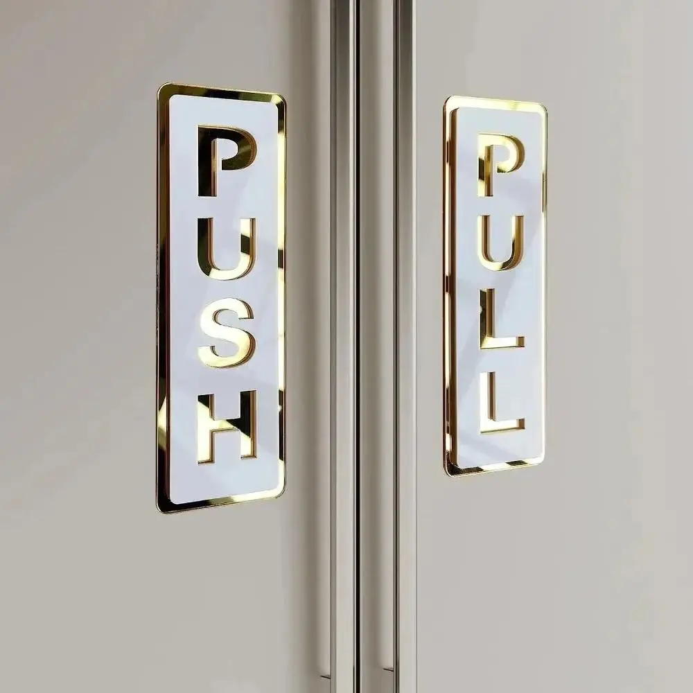 2Pcs Creative Push&Pull Window Door Sticker 3D Double Layer Sliding Door Logo Self-Adhesive Easy Clean Restaurant Pull Stickers