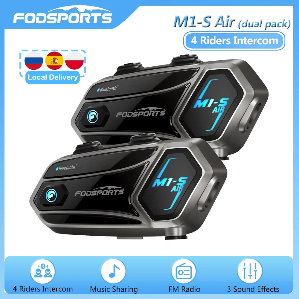 Fodsports M1-S Air 4 Riders Moto Interphones d'expériences de moto Bluetooth Casque intercom Moto Interphone sans fil