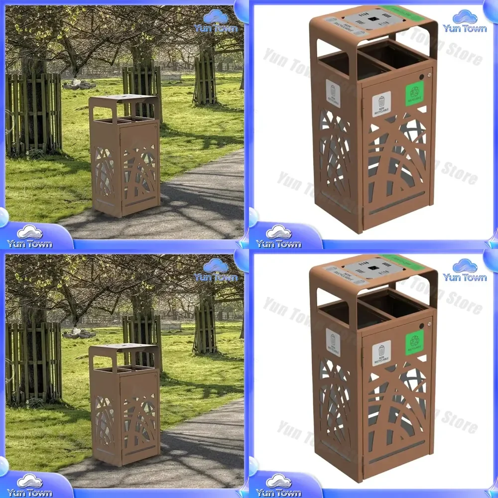 for Outdoor Trash Can for Park Street Garden Galvanized Steel Rubbish Bin Waste Container Garbage Can Heavy Duty Weather