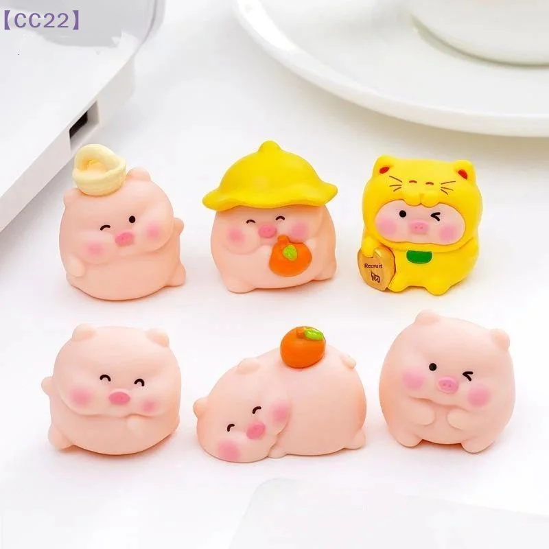 【CC22】Lot de 6 figurines en résine de cochon mignon, design de dessin animé adorable, parfait pour la décoration de bureau, de maison ou de bureau, cadeau {C}