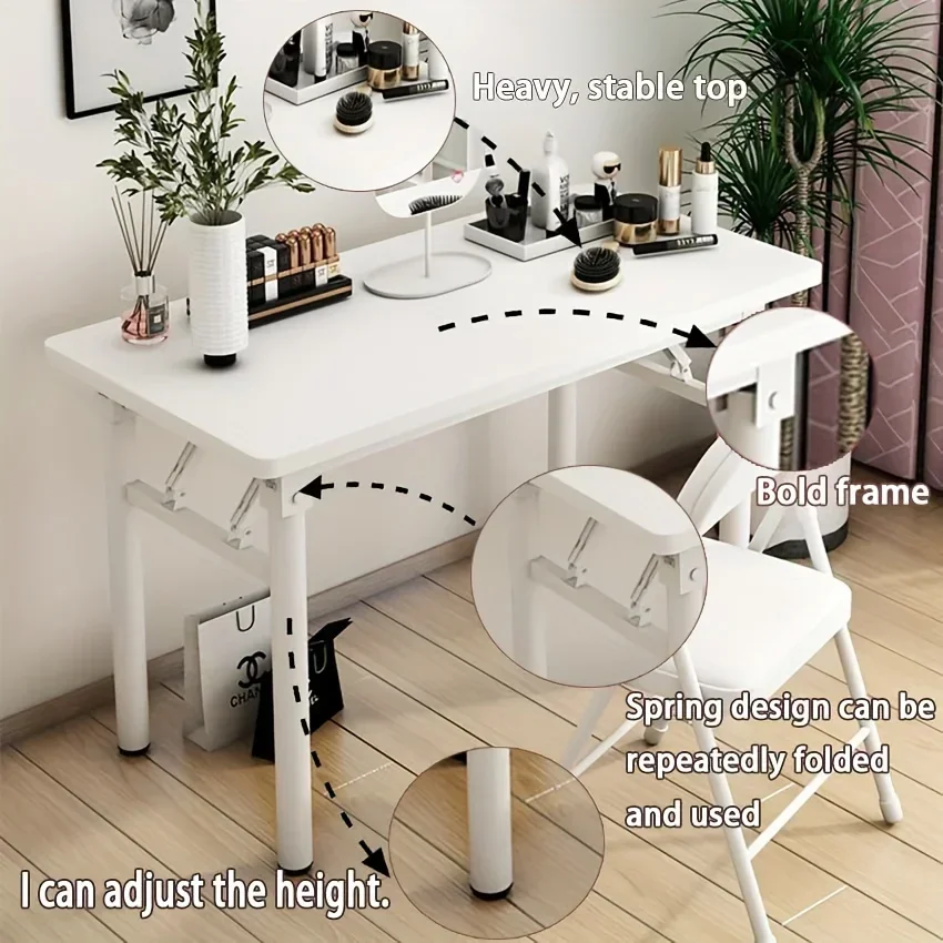 %Folding Computer Desktop Bedroom Simple Folding Table Desk Makeup Table Outdoor Stall Long Strip Table Dining Room white desk