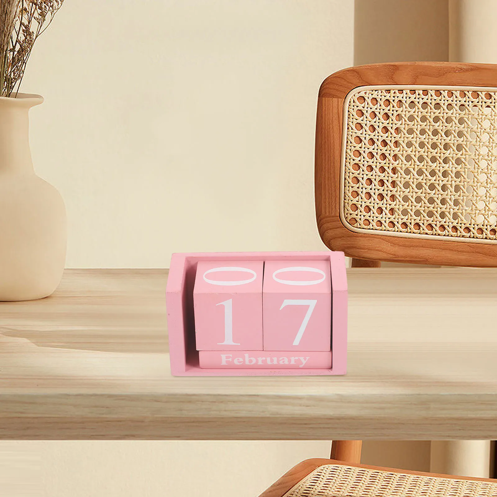 Perpetual Wooden Calendar Never Ending Blocks Manual Date Tracker Creative Desk Decoration for Home Office School Workstation