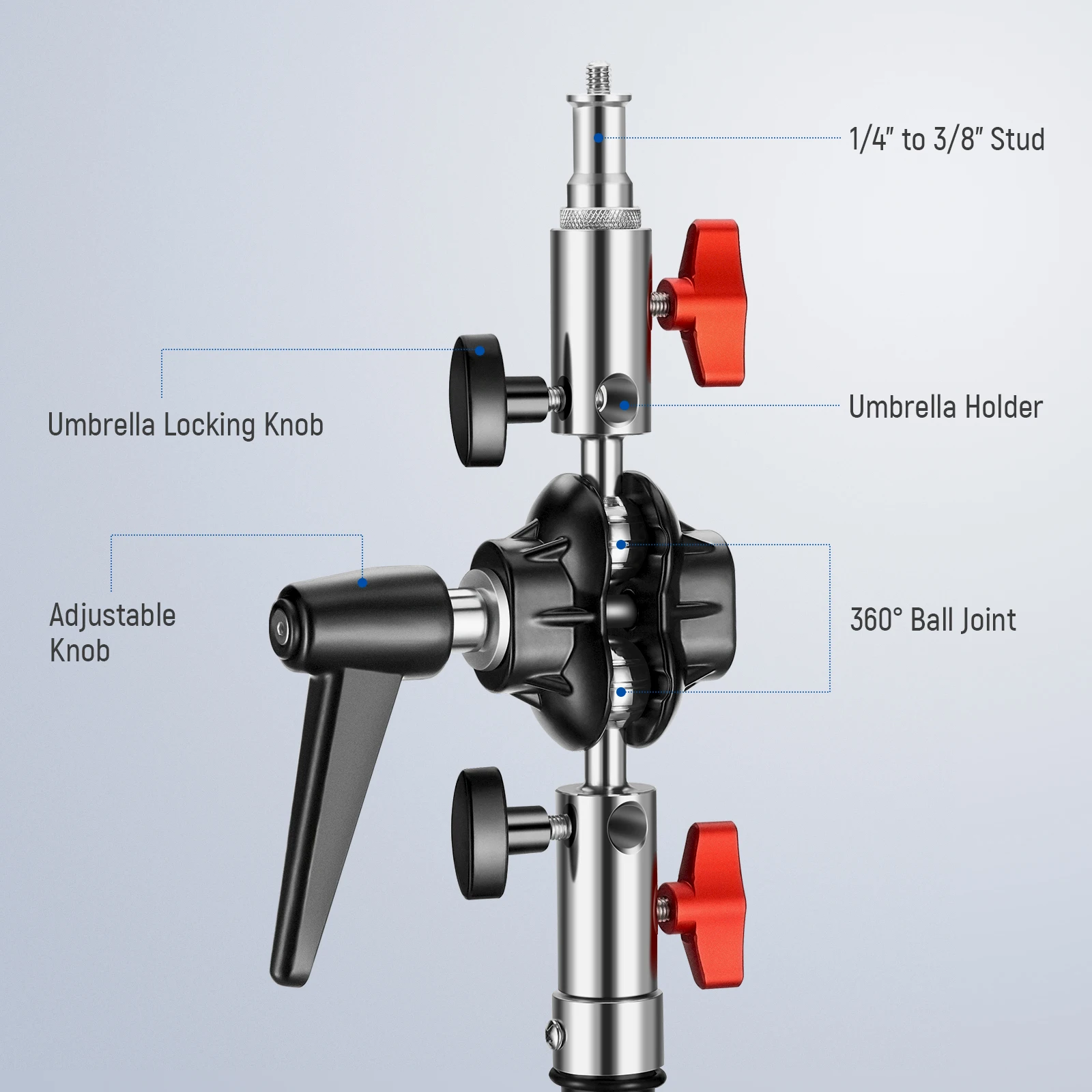 NEEWER Heavy Duty Light Stand Head Adapter with All Metal Dual Swivel Ball Joint, Dual 5/8