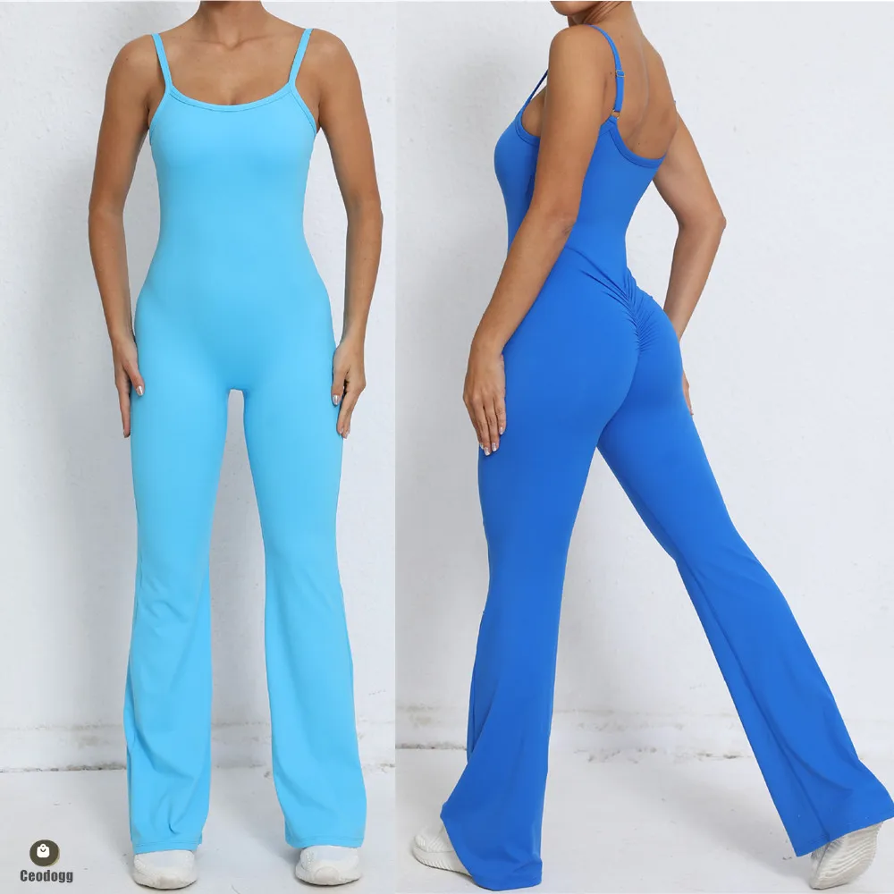 Flared Pant Jumpsuit Gym Set Women Training Yoga Suit Sportswear Women Sports Seamless Fitness Rompers Stretch Workout Bodysuits