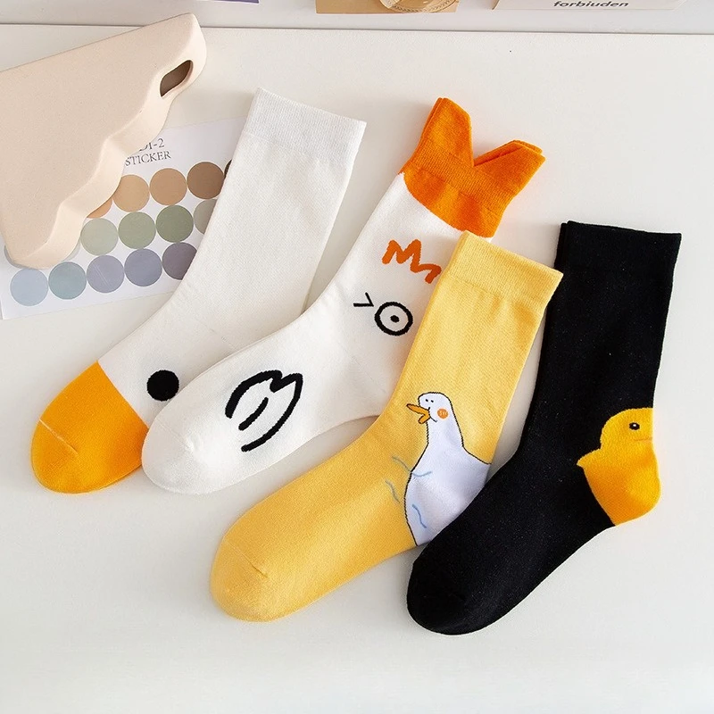 

Cartoon Cute Duck Socks Women Cotton Breathable No Seam Mid Calf Socks Fashion Trendy