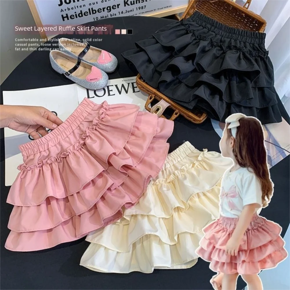 Fashion Elastic Waist Pleated Cake Skirts Sweet Lightweight Bubble Skirts Ballet Style Princess Skirts Children