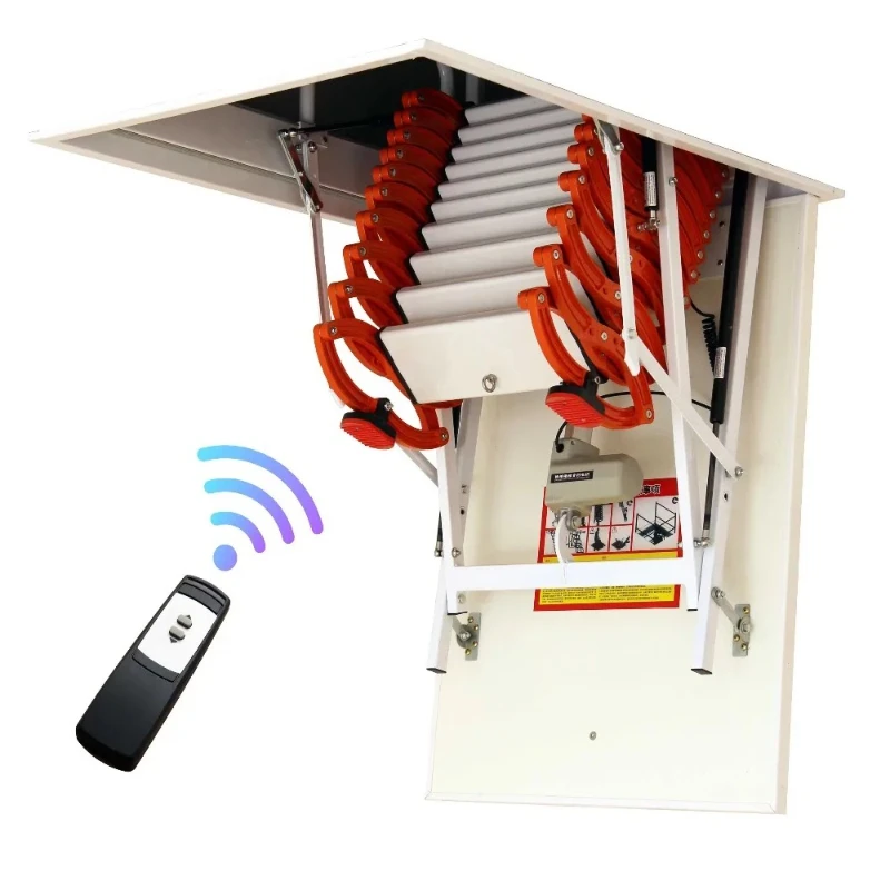 Modern Electric Attic Folding Ladder Remote Control Telescopic Retractable Loft Stairs for Home Garage  Space-Saving Easy Access