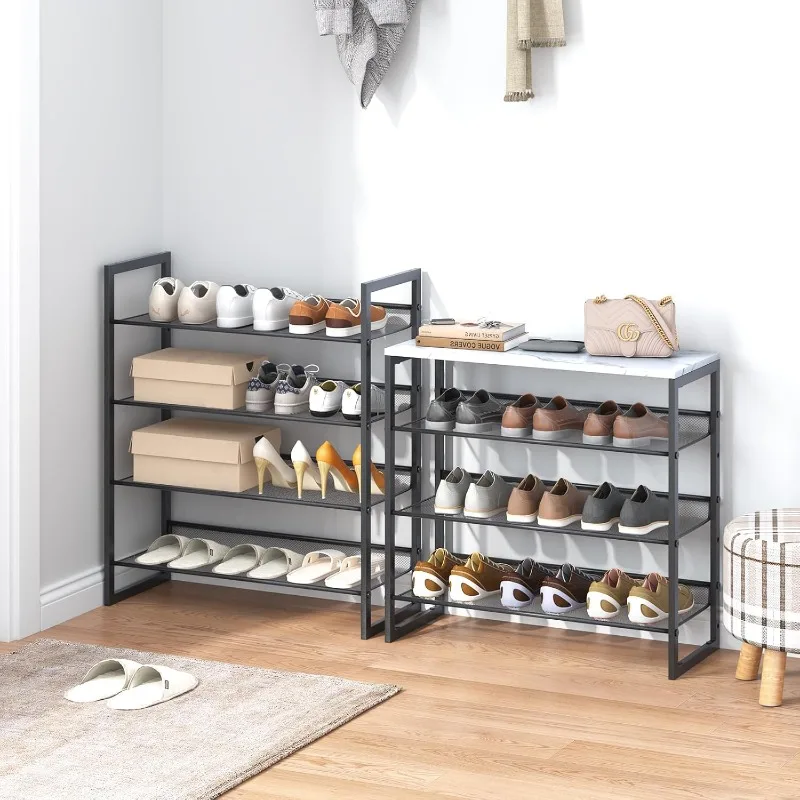 Shoe Rack 8 Tiers Shoe Storage Organizer,Large Capacity Storage Rack with White Tabletop,Adjustable Metal Shelf Sta