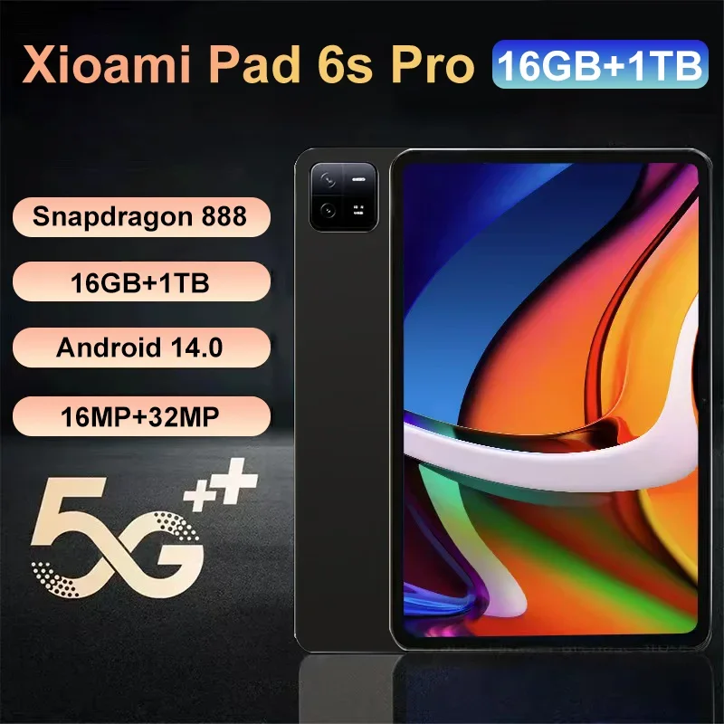 

2024 Global Pad 6S Pro Глобальная версия планшетного ПК Android 14 16 ГБ + 1 ТБ Snapdragon 888 11 дюймов HD 4K 5G WIFI Bluetooth GPS Mi Tab