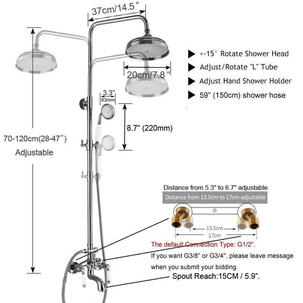 Antieke Rode Koper 8 "Ronde Rain Douchekraan Dual Handles Bad Uitloop Handdouche Mengkraan Brg534