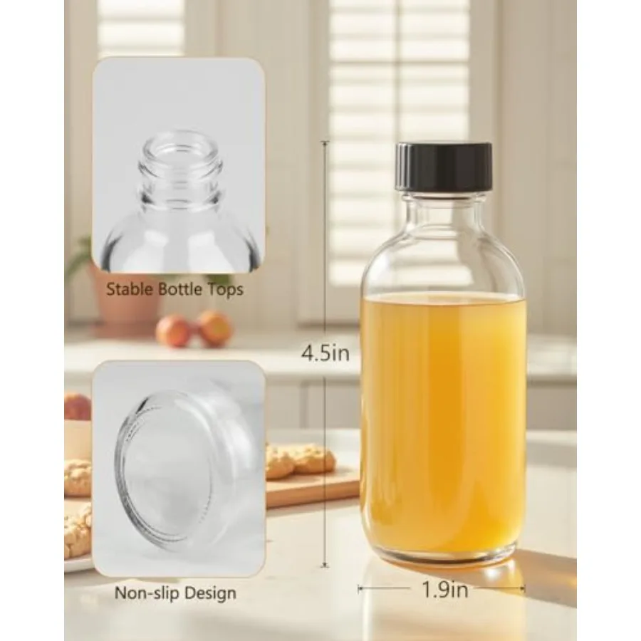 4OZ Small Glass Bottles with Lids and Funnels, 120ml Boston Round Glass Bottles, Leak Proof Mini Travel Bottle, Perfect for Diy
