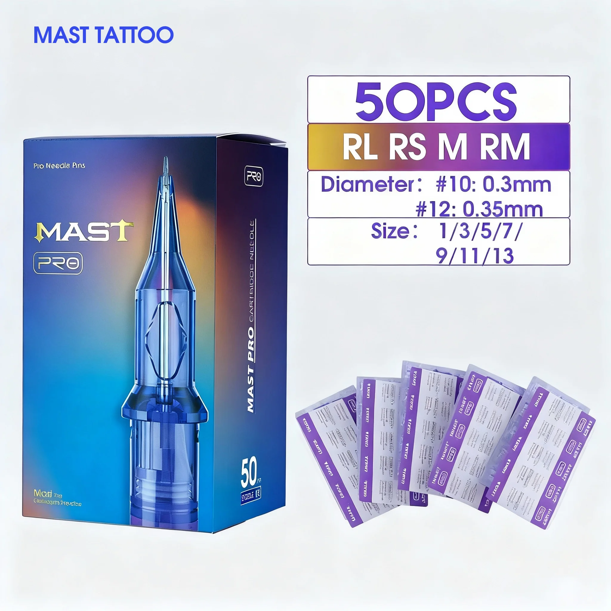 

Mast Pro 50pcs Tattoo Needles Cartridge Mixed Size RL RS RM M Permanent Makeup Needles Accessories for Professional Use