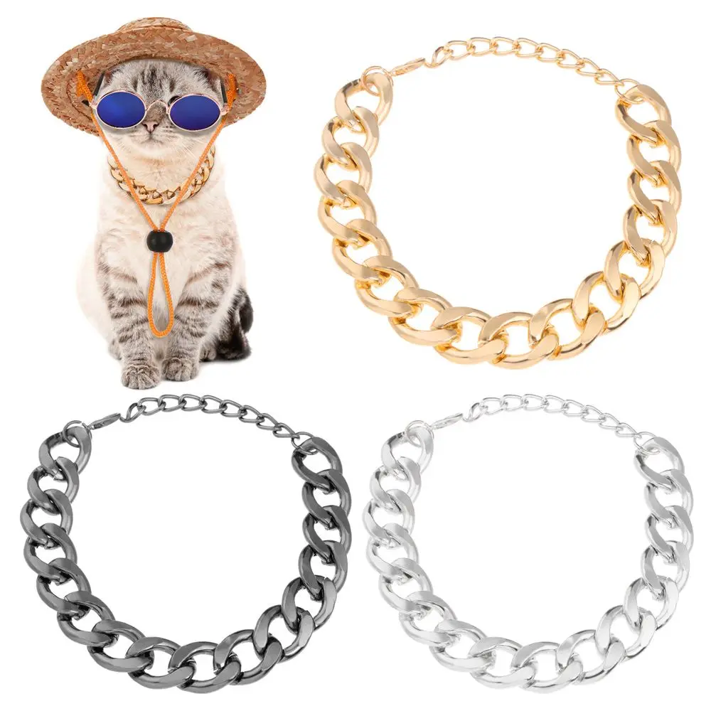 Fashion Cat Collar Gold Silver Cool Metal Chain Collar Link Chain Lead Necklace Adjustable Dog Chain Animal Accessories