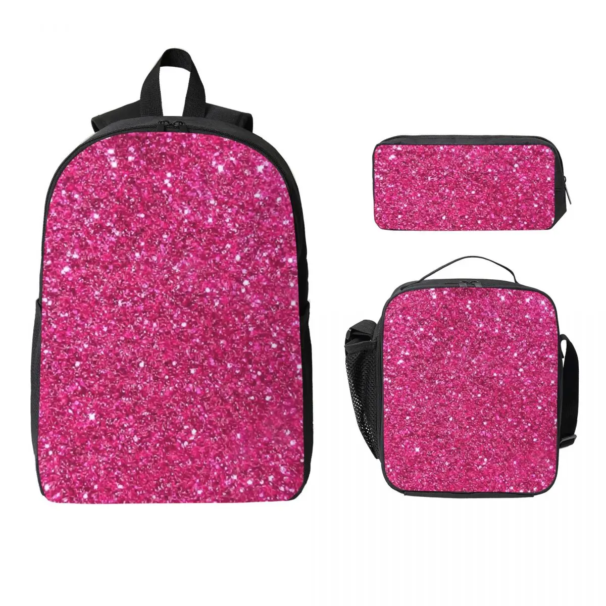 

Bubblegum Pink Glitter Backpack Student Boys Girls BookBag School Bag Laptop Shoulder Bags 3ps Insulated Lunch Bag Pencil Case