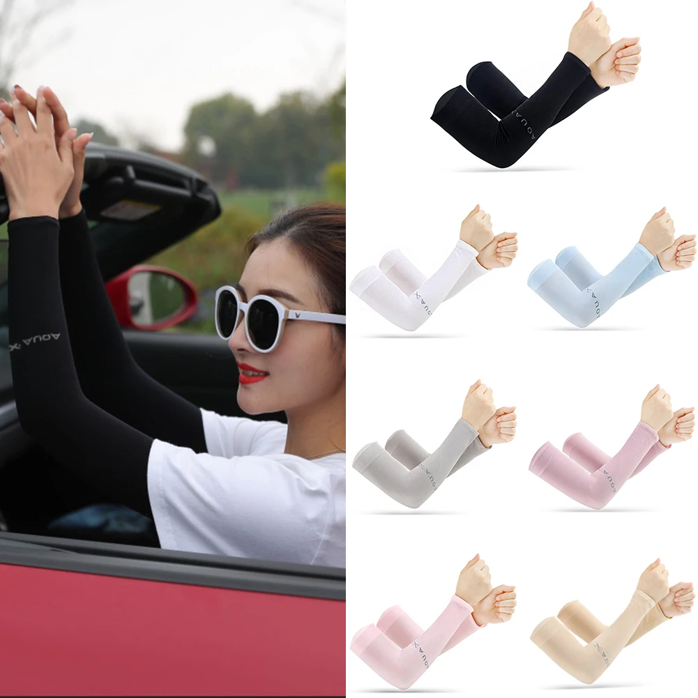 Long Gloves Sun UV Protection Hand Protector Cover Arm Sleeves Ice Silk Sunscreen Sleeves Outdoor Arm Warmer Half Finger Sleeves