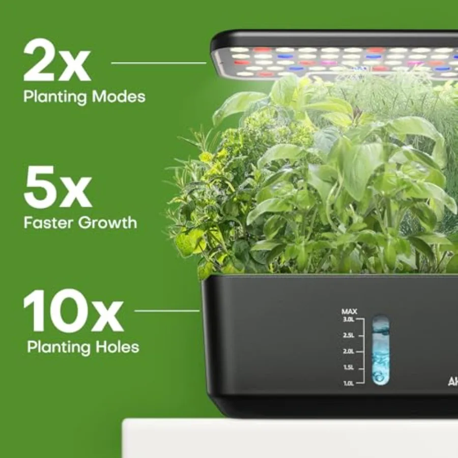 Indoor Hydroponics Growing System: 10 Pods Garden Kit with LED Grow Light and Efficient Pump for Growing Fresh Herb/Lettuce/Tom
