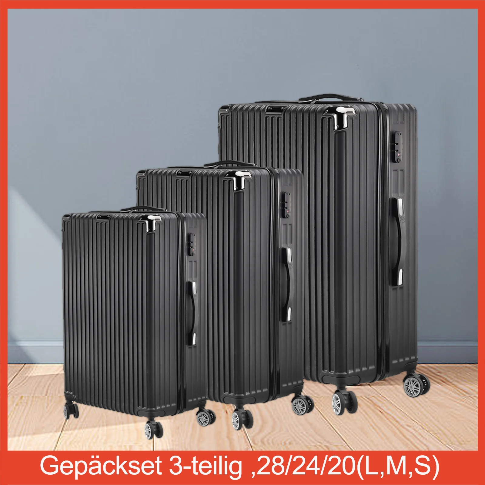 Black Luggage 3pcs/set,Hard Shell Trolley Luggage Made of Lightweight ABS,Travel Luggage Case with 4-Wheels and Lock,28/24/20in