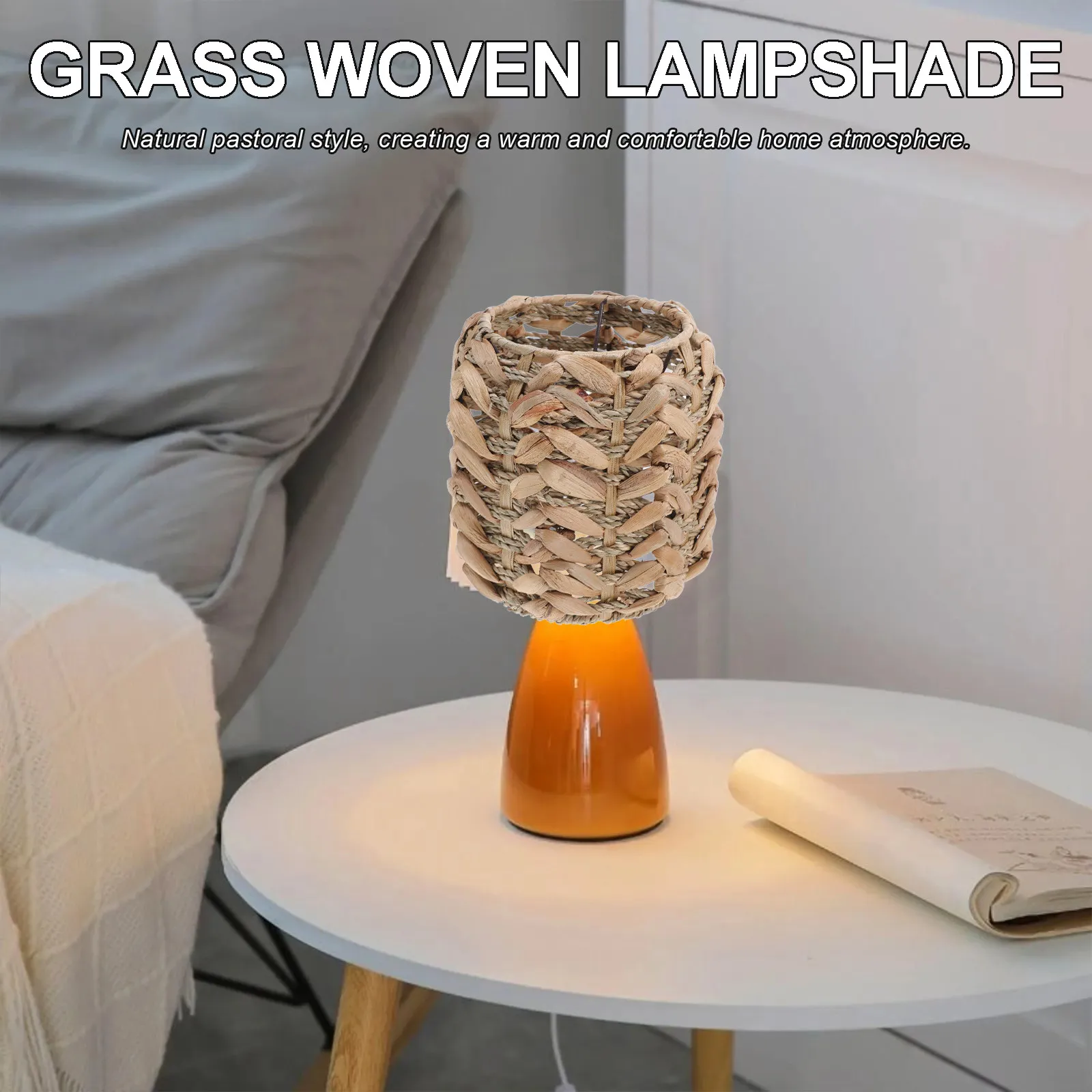 

Straw Woven Pendant Lamp Shade Rustic Style Lightweight Ceiling Light Cover Decorative Woven Lampshade for Living Room Hotel