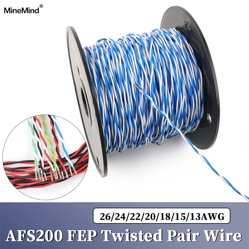 2/10/20M2pins High Temperature Resistant Copper Wire 26/24/22/20/18/15/13AWG FEP Insulated  Twisted Pair Electronic Signal Cable