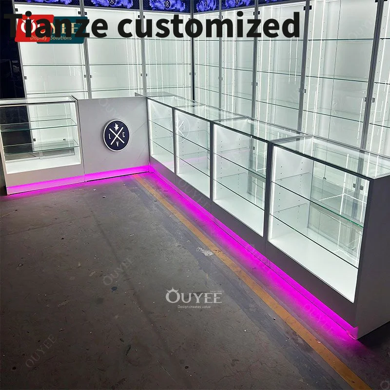 

Customized-Furniture Decoration Display Racks Retail Store Large Glass Showcase Display Display Rack Smoke Sho