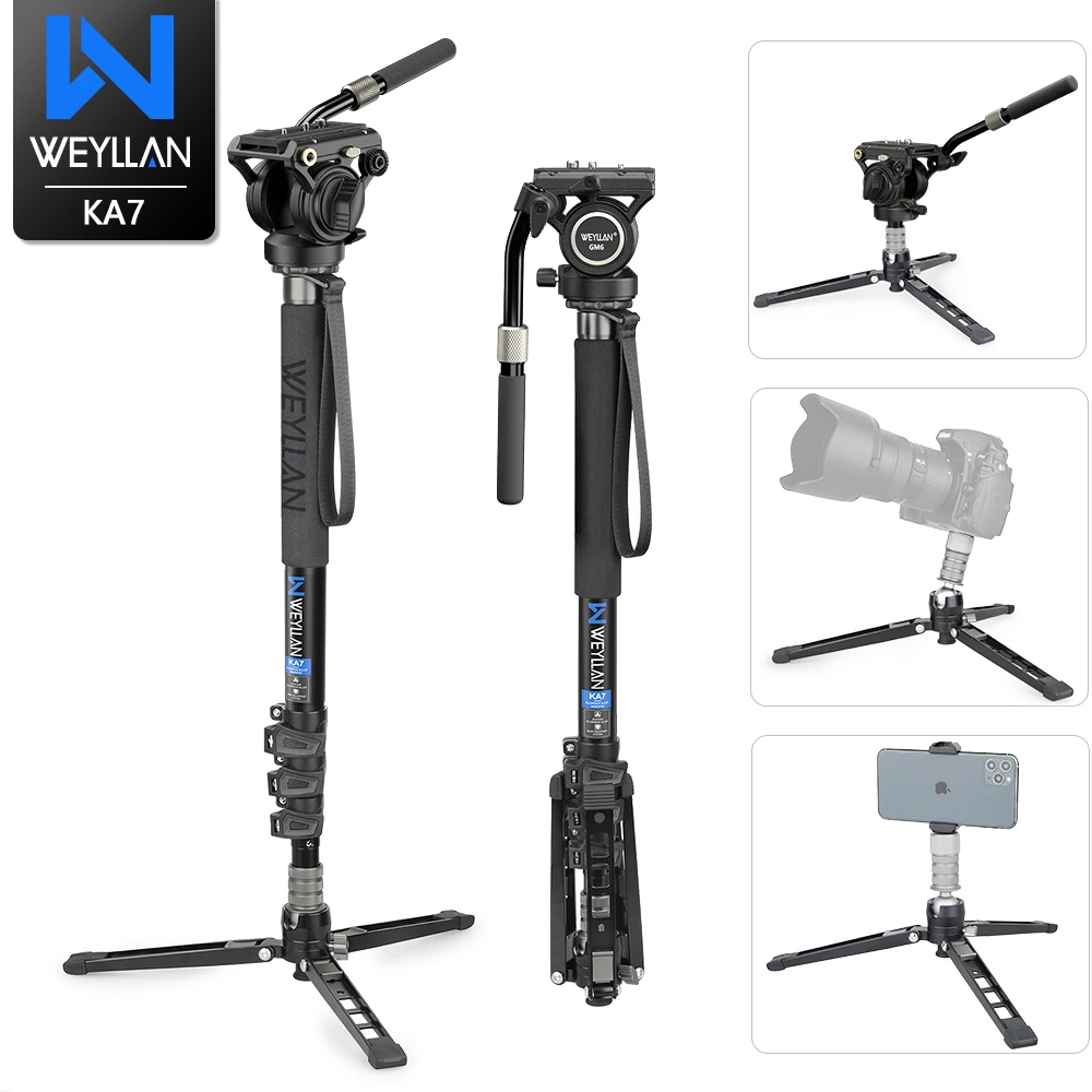 WEYLLAN Professional Video monopiede Kit Unipod con testa fluida treppiede da viaggio per fotocamera DSLR videocamere telescopiche telefono