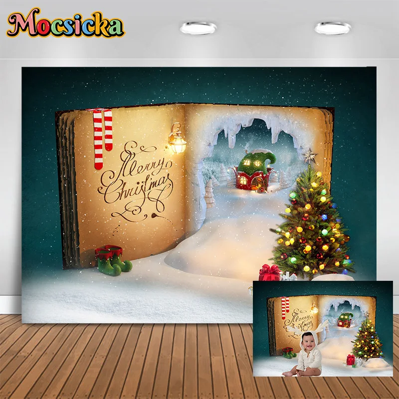 

Mocsicka Photography Backgrounds Books Snowy Christmas Tree Cute Baby Show Cake Smash Kids Photo Portrait Backdrop Studio Banner