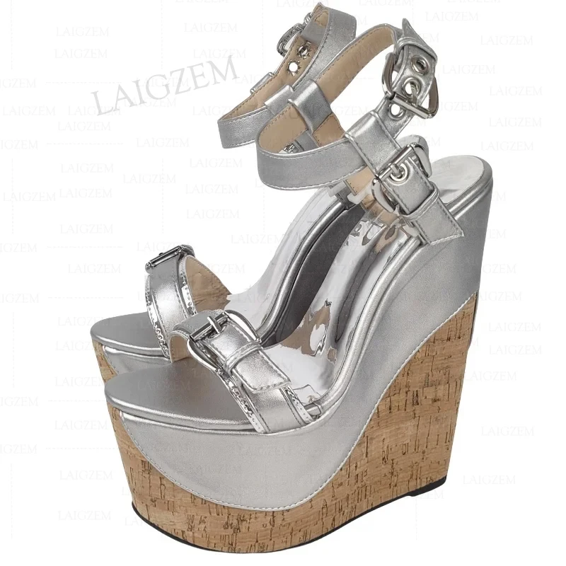 ZHIMA sandali da donna zeppa con plateau 17CM décolleté con tacco alto cinturini con fibbia a punta aperta scarpe da donna fatte a mano donna taglia