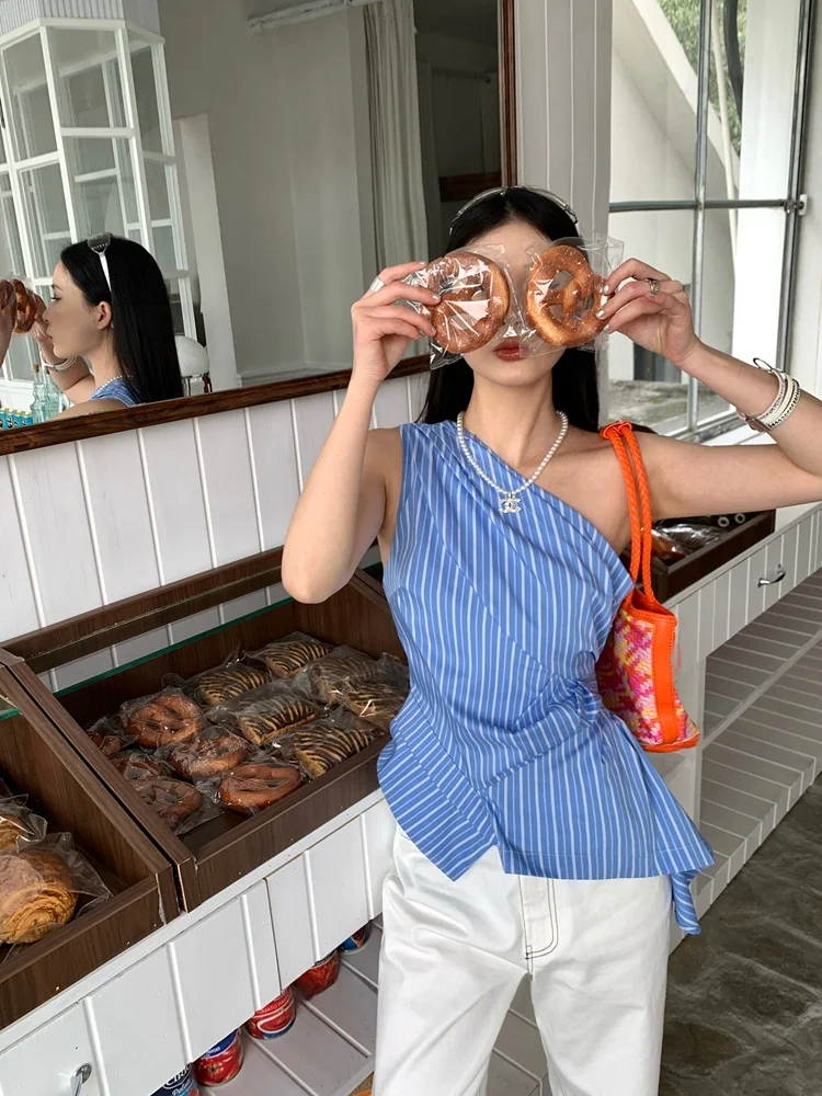 

Vcansy New Wild Korean Sle Faionable Asymmetrical oulder Strap Vest Versatile Streetwear Polyester Fiber Women's Outerwear