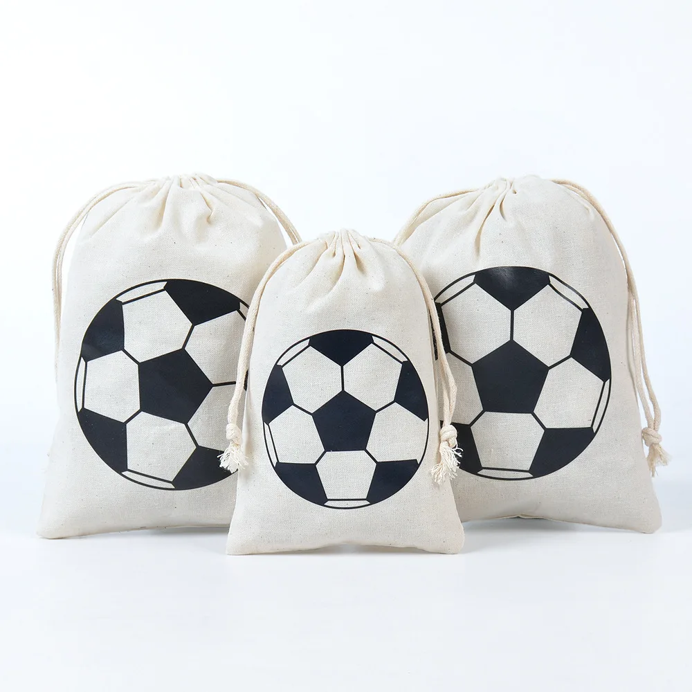 

20pcs/lot 10*15cm 15*20cm Soccer Favor Cotton Linen Drawstring Pouch Football Themed Party Gift Accessories Packaging Bags