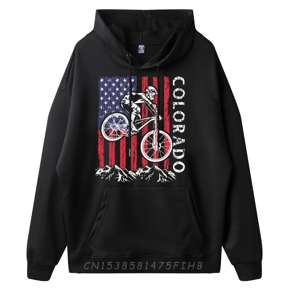 Mountain Bike Colorado Mtb Downhill Biking Usa American Flag White Hoodie Men Men's Clothing Oversized Graphic