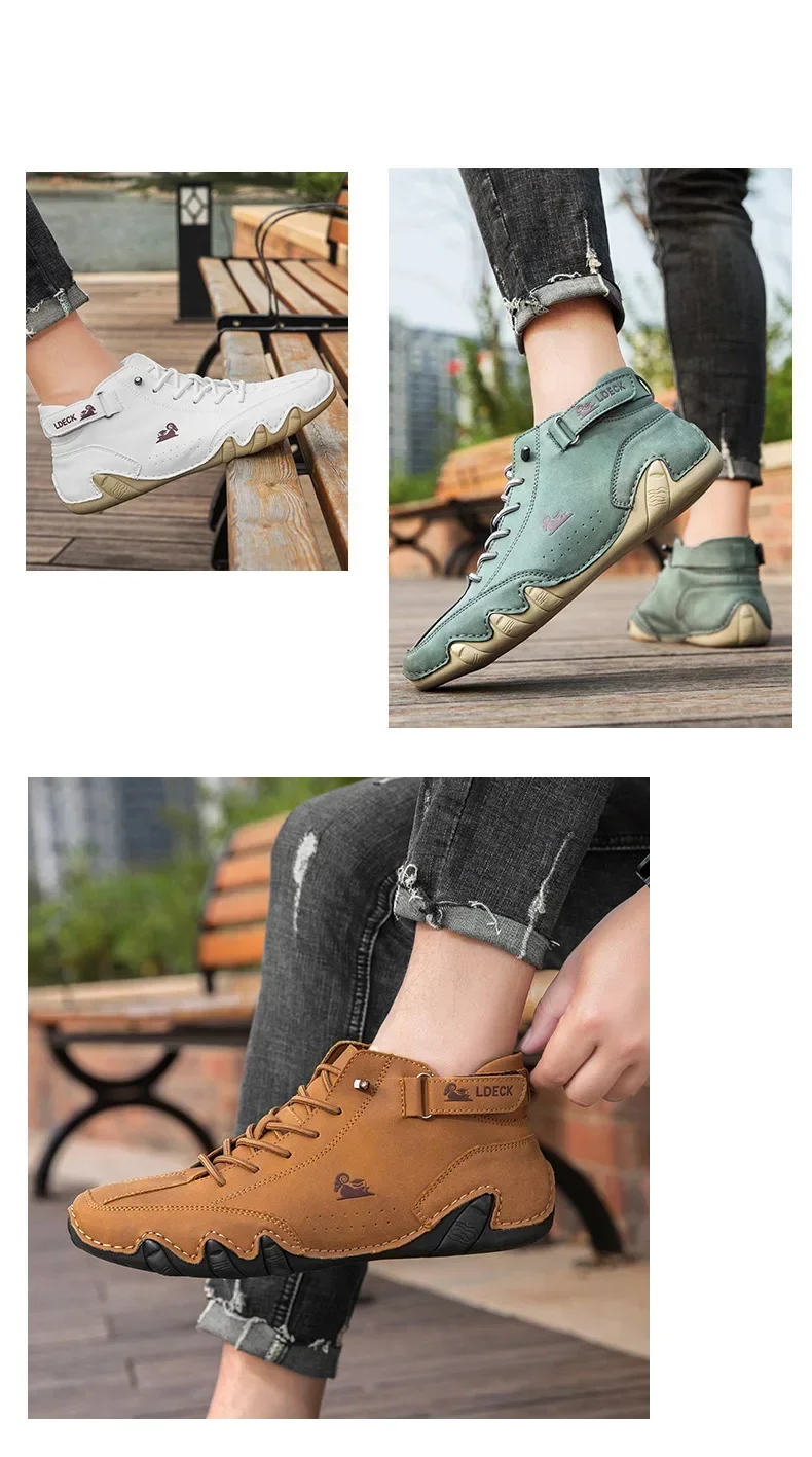 Retro-Herrenstiefel, einfach, vielseitig, wasserdicht, verschleißfest, Wanderschuhe mit weichen Sohlen, atmungsaktiv, bequem, flache Reisestiefel – Detail 2