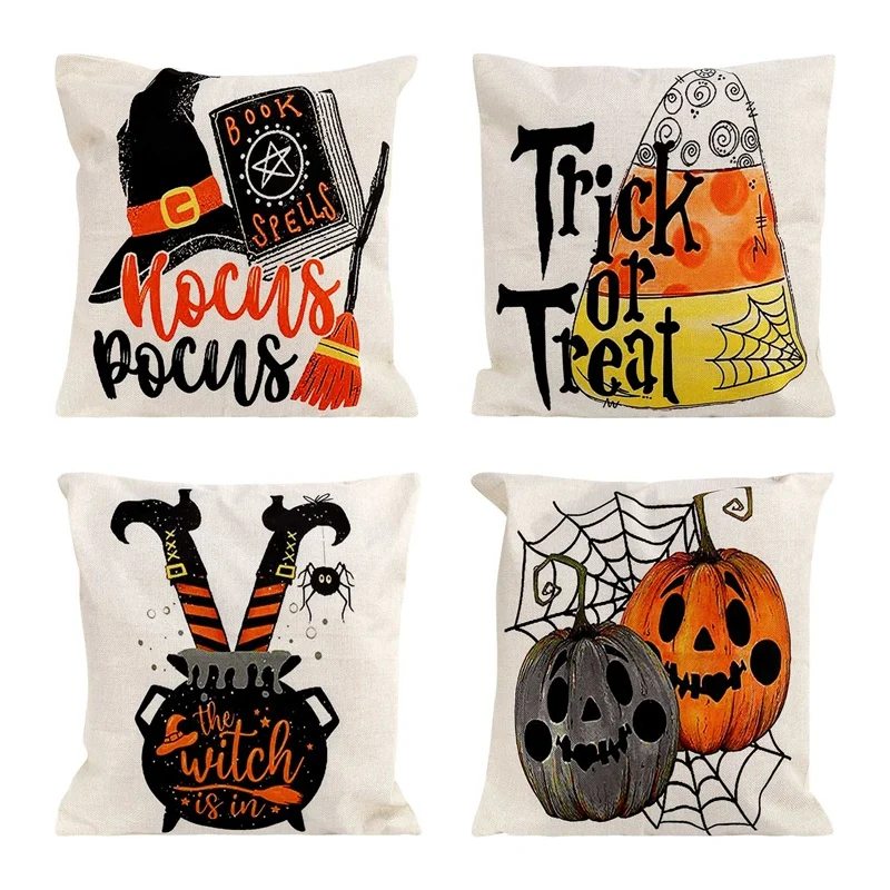 

Halloween Decor Pillow Covers 18X18 Set Of 4 Farmhouse Decorations Throw Pillow Covers Cushion Case For Home Couch