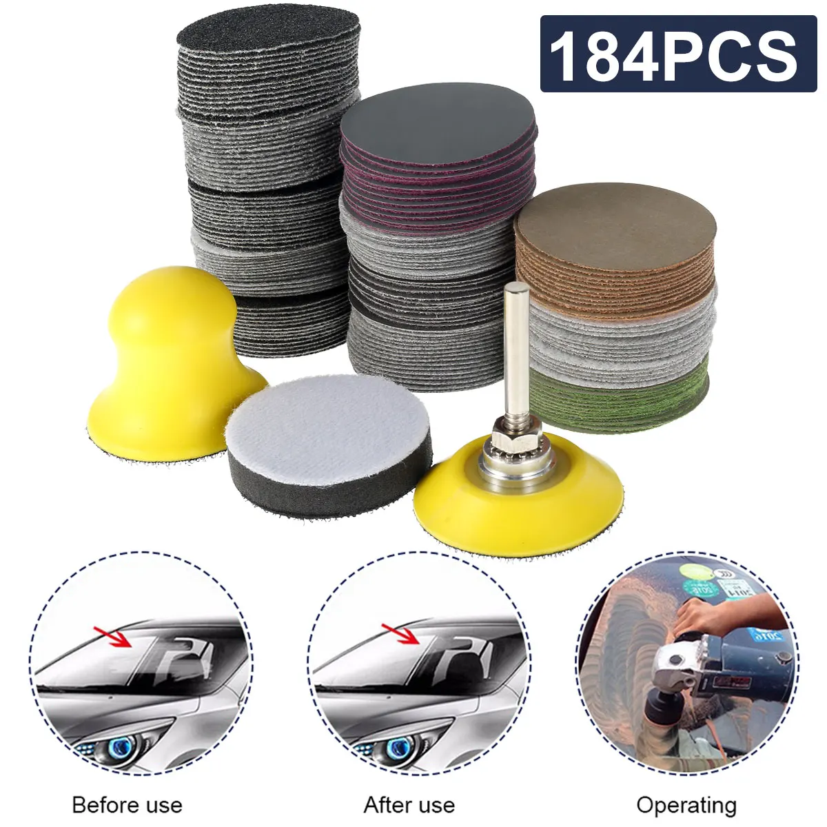 

184Pcs 2 Inch 50mm Sanding Discs Pads 60-10000 Grit Abrasive Polishing Pad Kit For Drill Grinder Rotary Tools Sandpapers