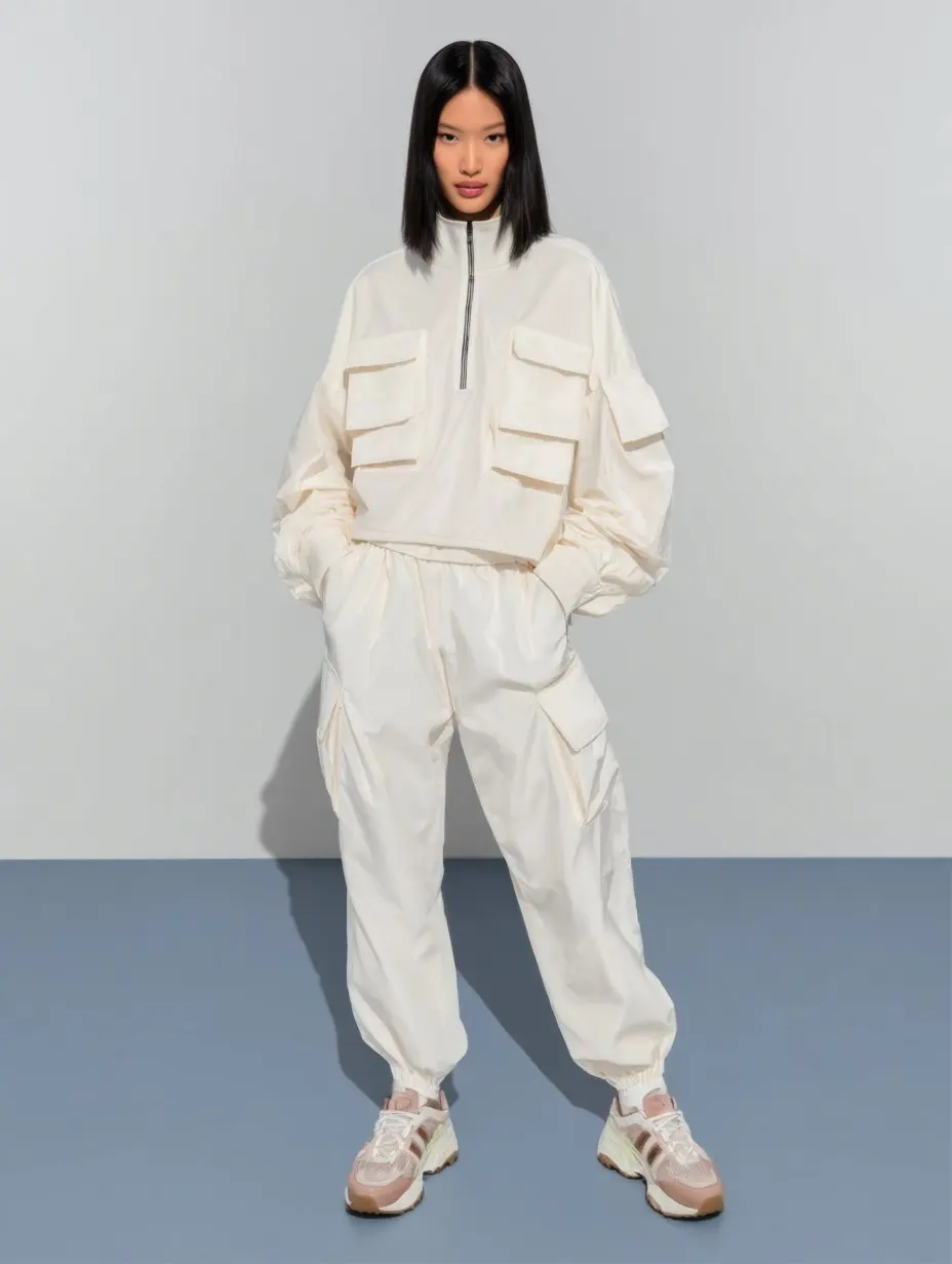 

Mia Muse Select Autumn Sets 2025 Women's Plain Long Sleeve Stand Collar Zipper Jackets Elastic Waist Pockets Pants Daily Sets