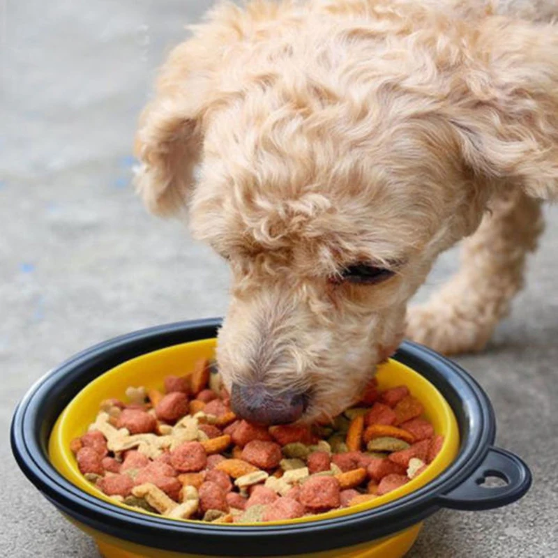 350ml Folding Dog Bowls Outdoor Travel Portable Puppy Food Container Feeder Dish Bowl Collapsible Silicone Bowl Pet Supplies