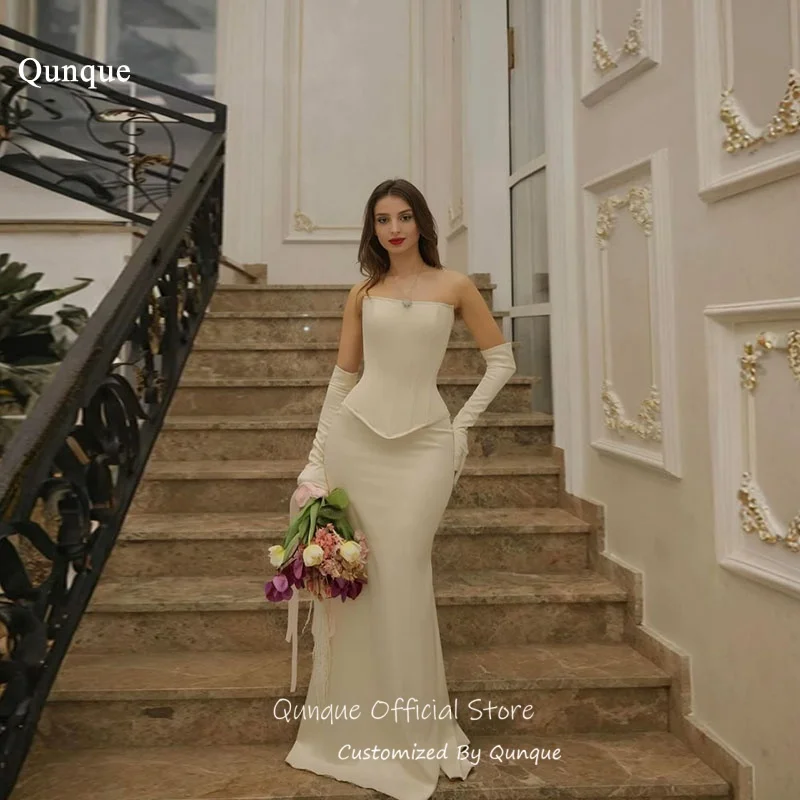 

Qunque Minimalist Strapless Civil Wedding Dress Sleeveless Mermaid Bridal Gown Lace Up Back Vestido De Novia Boda Customized