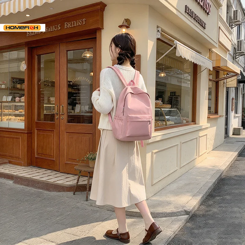 HOMEFISH Simple Solid Color Lightweight Backpack Multifunctional Casual Daypack for High School Students School Travel Daily Use