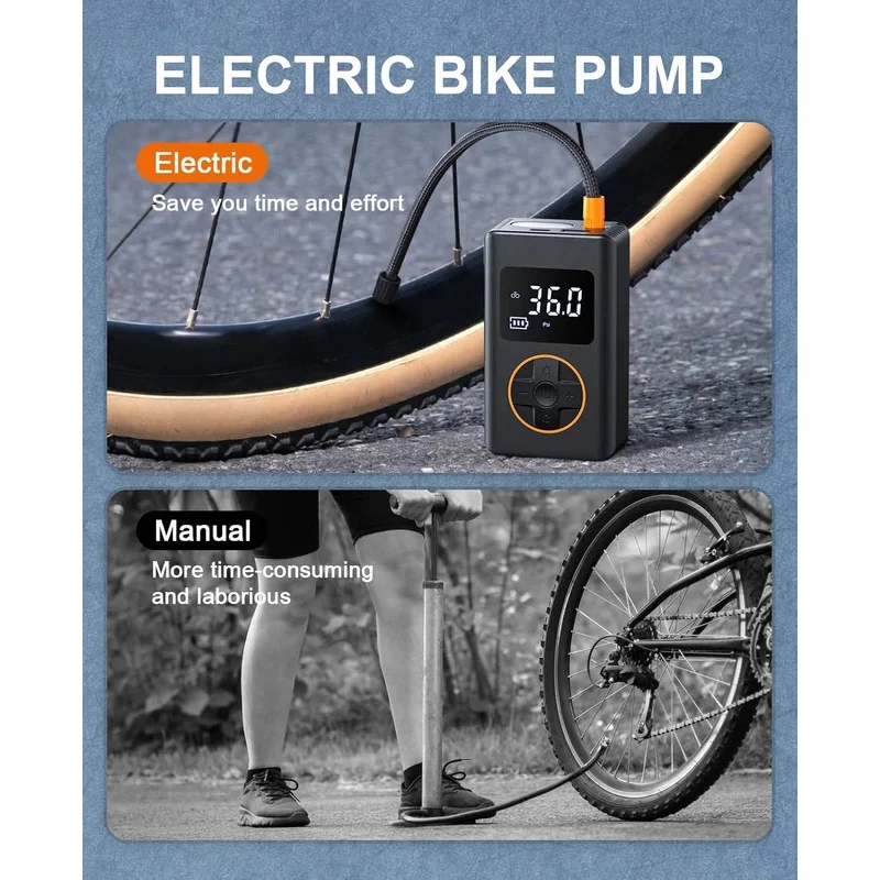 Tire Inflator Portable Air Compressor 150 PSI Cordless Mini Bike Tire Pump, Air Pump for Car with Pressure Gauge, LED Light