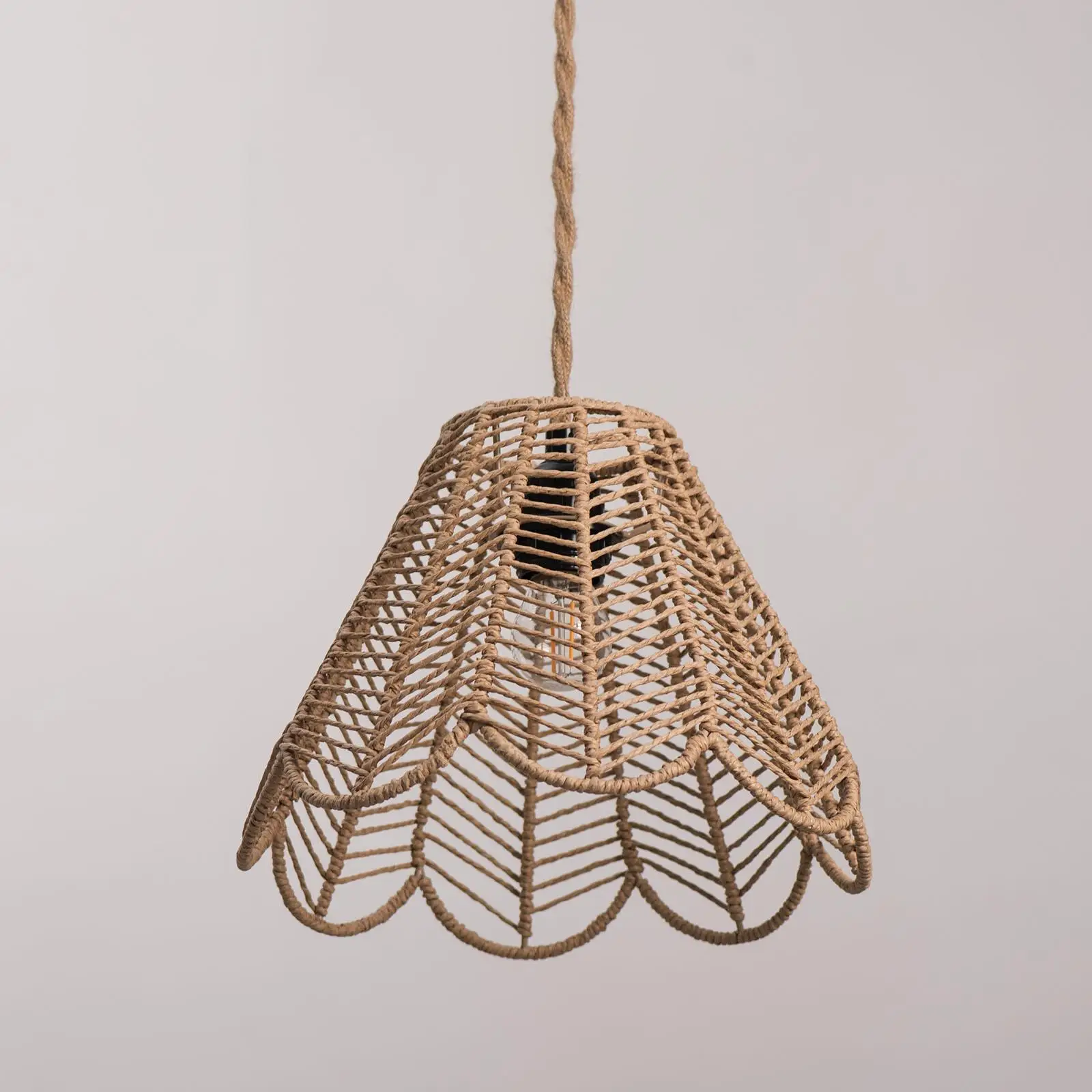 Wicker Pendant Lampshade Replacement Boho Dining Light Cover Ceiling Lamp Screen Drum Shape for Cafe Hotel Bar Kitchen Island