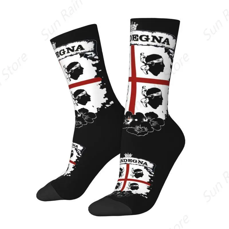 Harajuku Sardinia Flag Four Moors Socks Women Men Warm 3D Print Italy Sardegna Coat of Arms Sports Basketball Socks