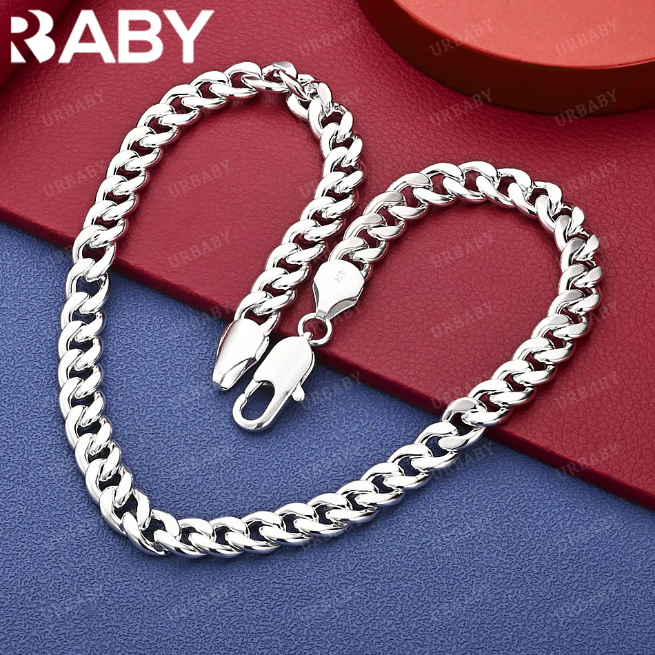 

URBABY 50cm 925 Sterling Silver 10mm Chain Necklace Charm Trend Birthday Gifts Fashion Party Fine Jewelry