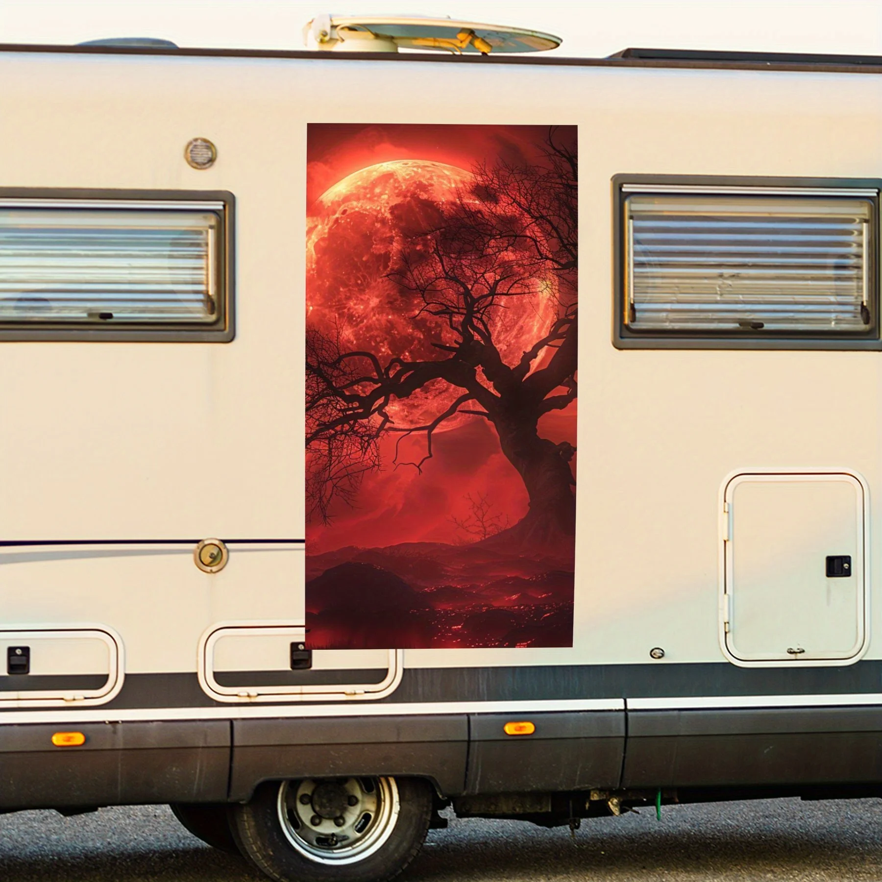 

Древнее дерево под крови Луной, виниловая наклейка на сторону моторики дома, водонепроницаемая самоклеящаяся виниловая наклейка на сторону т.