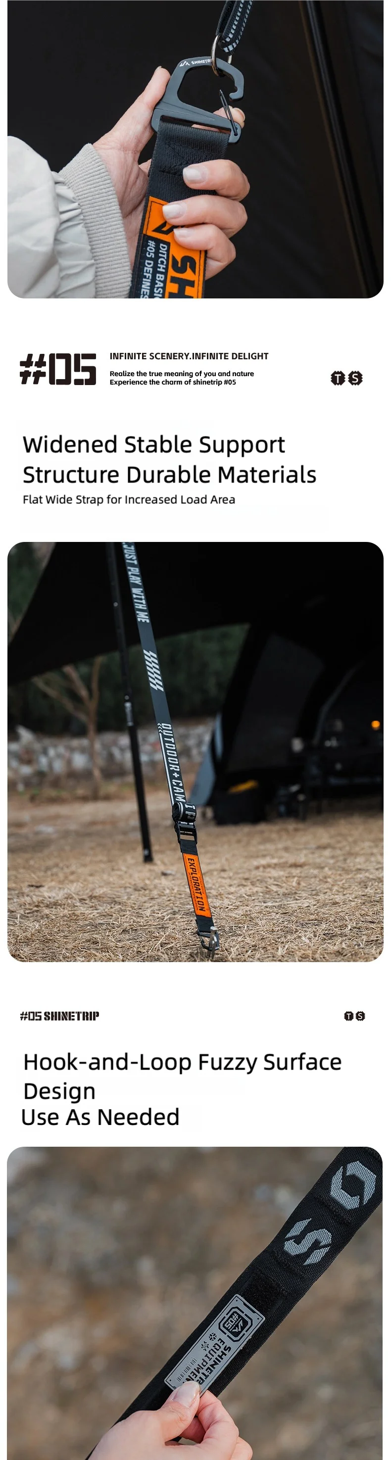 SHINETRIP Multifunktionales Taktisches Guy Rope Seil 4 Meter Verstellbarer Robuster Zelt-Vordach-Gurt für Outdoor Camping Wandern – Detail 4